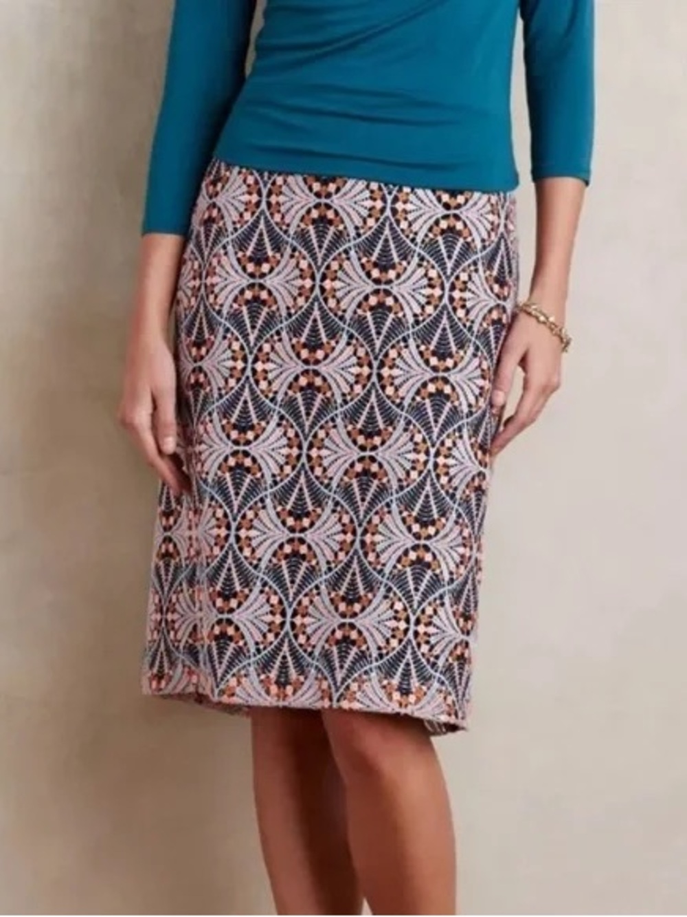 Anthropologie Moulinette Soeurs Svetla Lace Knit Midi Pencil Skirt Size 6 - Picture 3 of 10